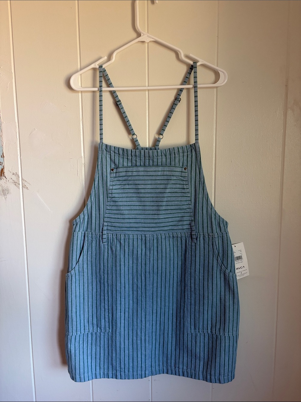 RVCA Blue Striped Women's Denim-Style Overalls Dress